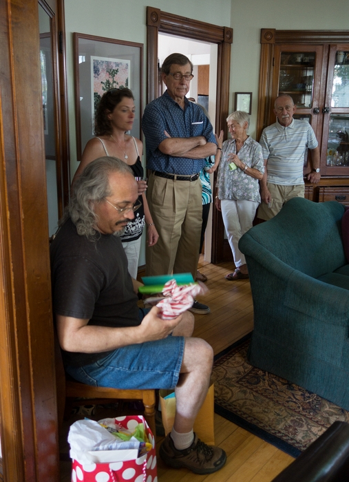 Carl, Holly, Juris, Baiba, and Ronnie.<br />Egils' 75th and Carl's 46th birthday celebration.<br />June 13, 2015 - At home in Merrimac, Massachusetts.