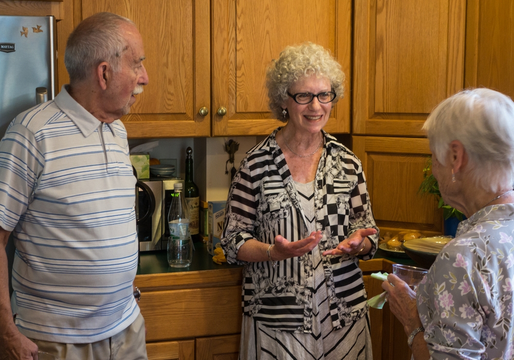 Ronnie, Bonnie, and Baiba.<br />Egils' 75th and Carl's 46th birthday celebration.<br />June 13, 2015 - At home in Merrimac, Massachusetts.