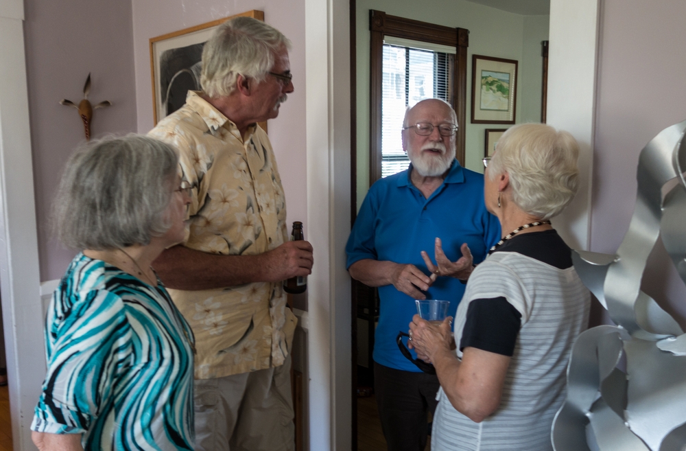 Joyce, John H., Egils, Nancy H.<br />Egils' 75th and Carl's 46th birthday celebration.<br />June 13, 2015 - At home in Merrimac, Massachusetts.