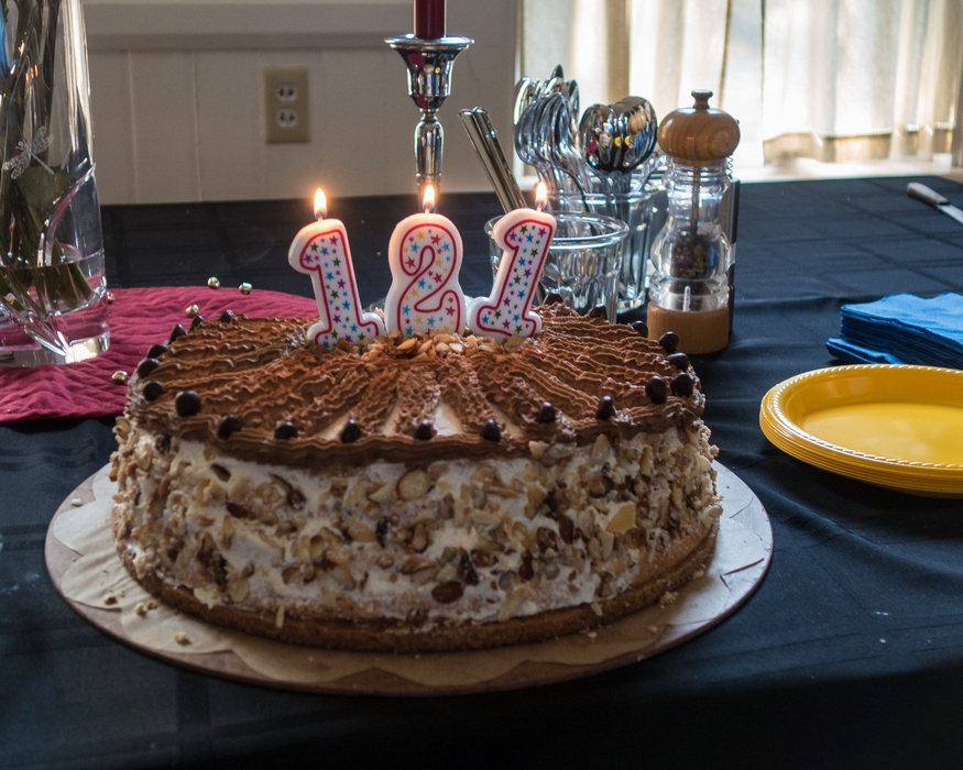 Carl's and Egils' combined age.<br />Egils' 75th and Carl's 46th birthday celebration.<br />June 13, 2015 - At home in Merrimac, Massachusetts.