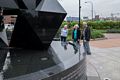 Baiba, Joyce, and Ronnie.<br />Sculpture is by Donald Tellalian and a gift of the Armenian-American community.<br />June 16, 2015 - Along the Greenway in Boston, Massachusetts.