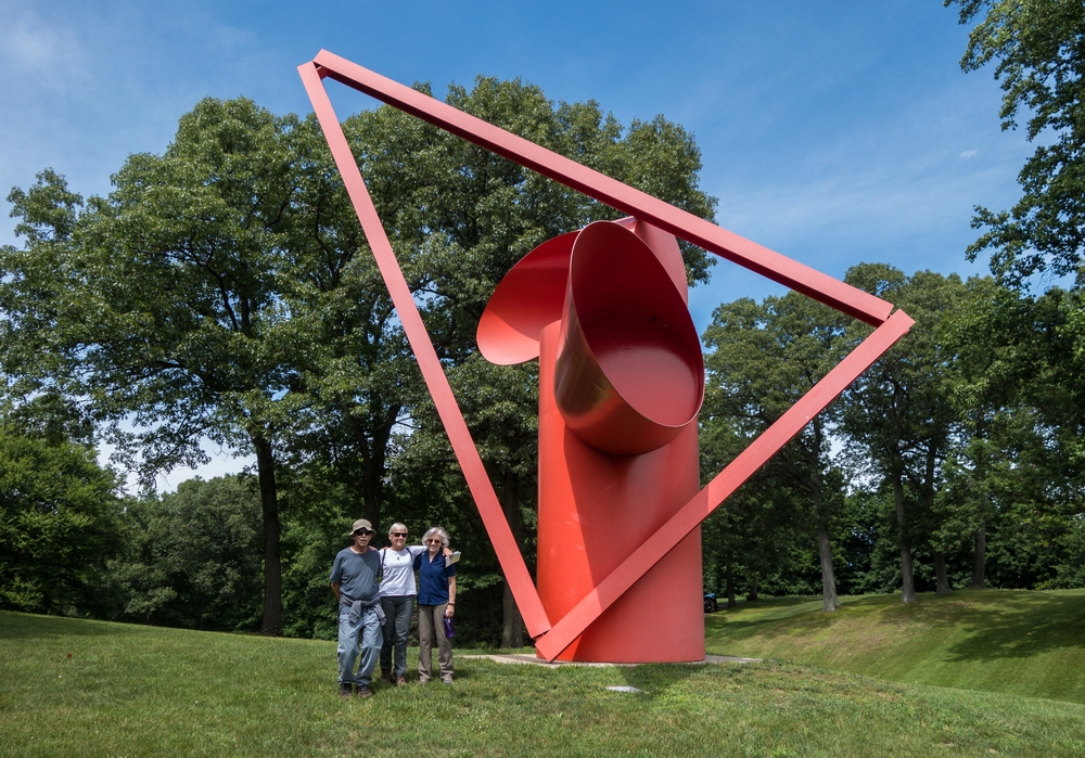 Ronnie, Baiba, and Joyce next to Alexander Liberman's "Adam".<br />June 17, 2015 - Storm King Arts Center, Mountainville, New York.