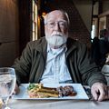 Egils and his flat iron stake dish.<br />June 21, 2015 - At the Mombo Restaurant in Portsmouth, New Hampshire.