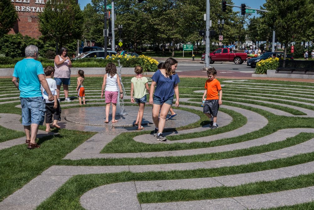 Miranda and Matthew in the labyrinth.<br />July 3, 2015 - Along the Greenway in Boston, Massachusetts.