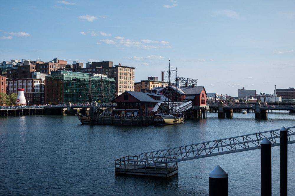 Boston Tea Party Ships and Museum.<br />July 3, 2015 - Along the Greenway in Boston, Massachusetts.