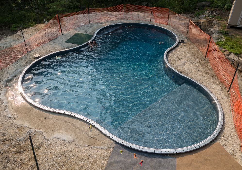 Brand new pool seen from the deck.<br />Matthew's birthday celebration.<br />July 5, 2015 - At Carl and Holly's in Mendon, Massachusetts.