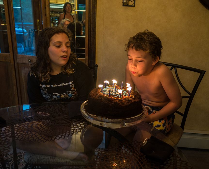 Miranda and Matthew.<br />Matthew's birthday celebration.<br />July 5, 2015 - At Carl and Holly's in Mendon, Massachusetts.
