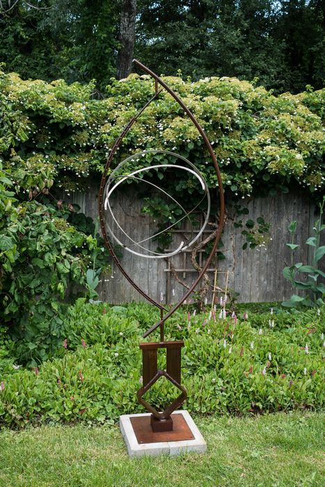 Joyce's sculpture "Elision", just installed.<br />July 7, 2015 - Sanctuary Arts, Eliot, Maine.