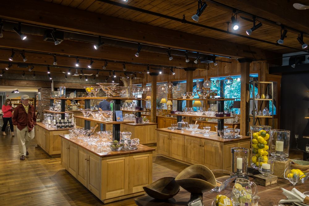 Showroom.<br />July 16, 2015 - At the Simon Pearce Glass works in Quechee, Vermont.