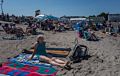 Joyce keeping an eye on the grandkids.<br />July 16, 2015 - At Short Sands Beach in York, Maine.