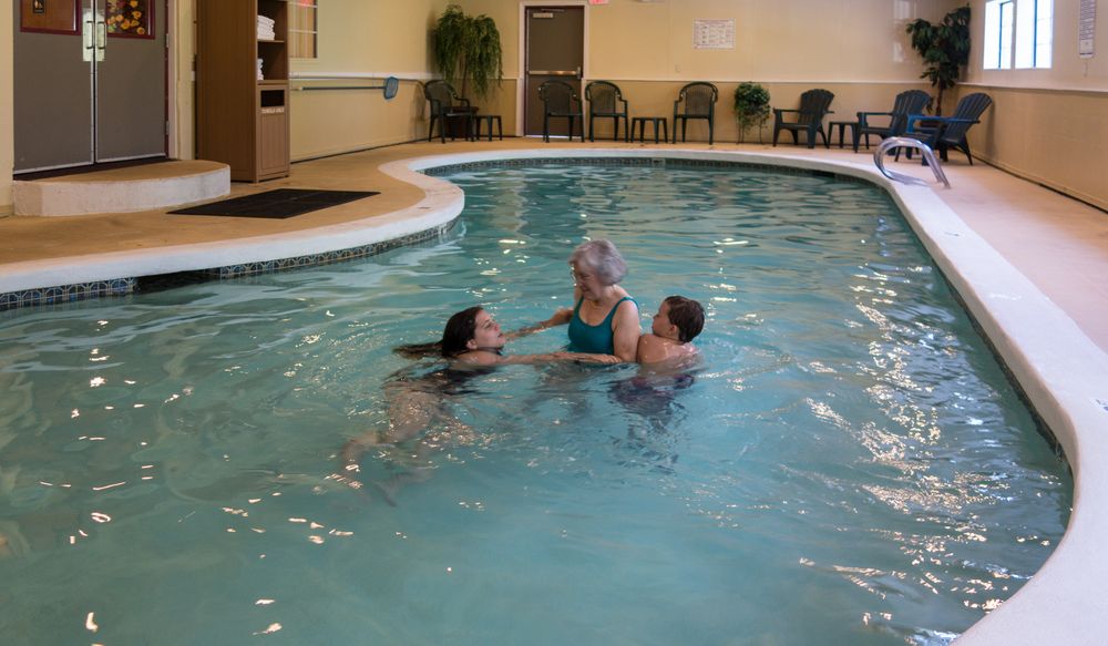 Miranda, Joyce, and Matthew in the heated, indoor pool.<br />July 16, 2015 - At the Best Western York Inn in York, Maine.