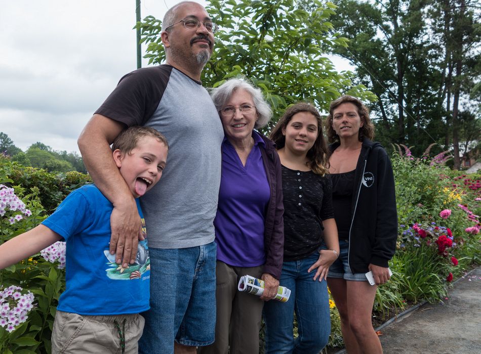 Matthew, Carl, Joyce, Miranda, and Holly.<br />On the Bridge of Flowers.<br />July 26, 2015 - Shelburne Falls, Massachusetts.
