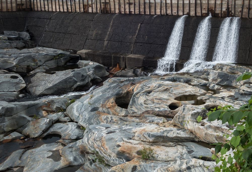 Site of glacial potholes (several are visible in this photo).<br />July 26, 2015 - Shelburne Falls, Massachusetts.