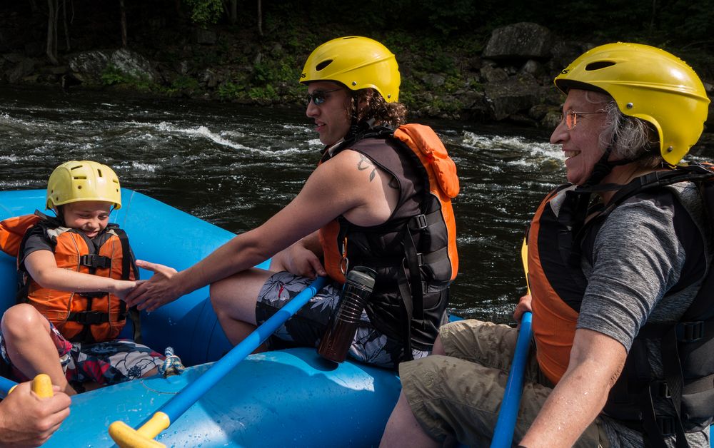 Matthew, Henry, and Joyce.<br />Rafting on the Deerfield River.<br />July 27, 2015 - Charlemont, Massachusetts.