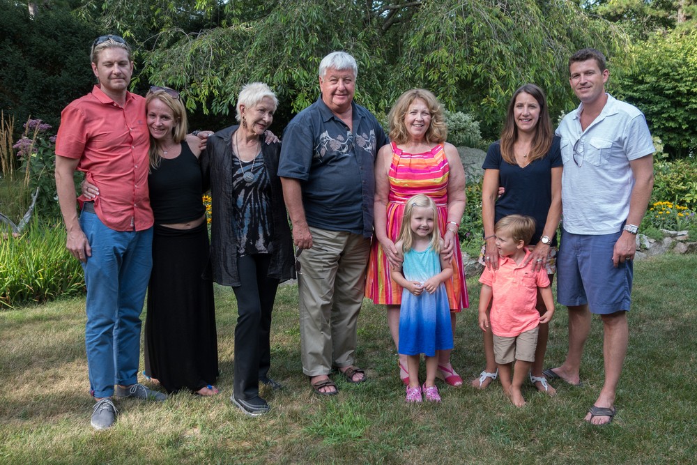 Keith and Stephanie, Lilita, John and Priscilla, Sloane, Cade, Katrina and Todd.<br />Celebrating Edite's 70th birthday.<br />Aug. 8, 2015 - At Uldis and Edite's in Manchester by the Sea, Massachusetts.