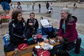 Miranda, Matthew, and Joyce at breakfast on the beach.<br />Theo Jansen's Strandbeests.<br />Aug. 22, 2015 - Cranes Beach, Ipswich, Massachusetts.