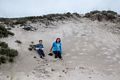 Matthew and Miranda resting on a dune.<br />Theo Jansen's Strandbeests.<br />Aug. 22, 2015 - Cranes Beach, Ipswich, Massachusetts.