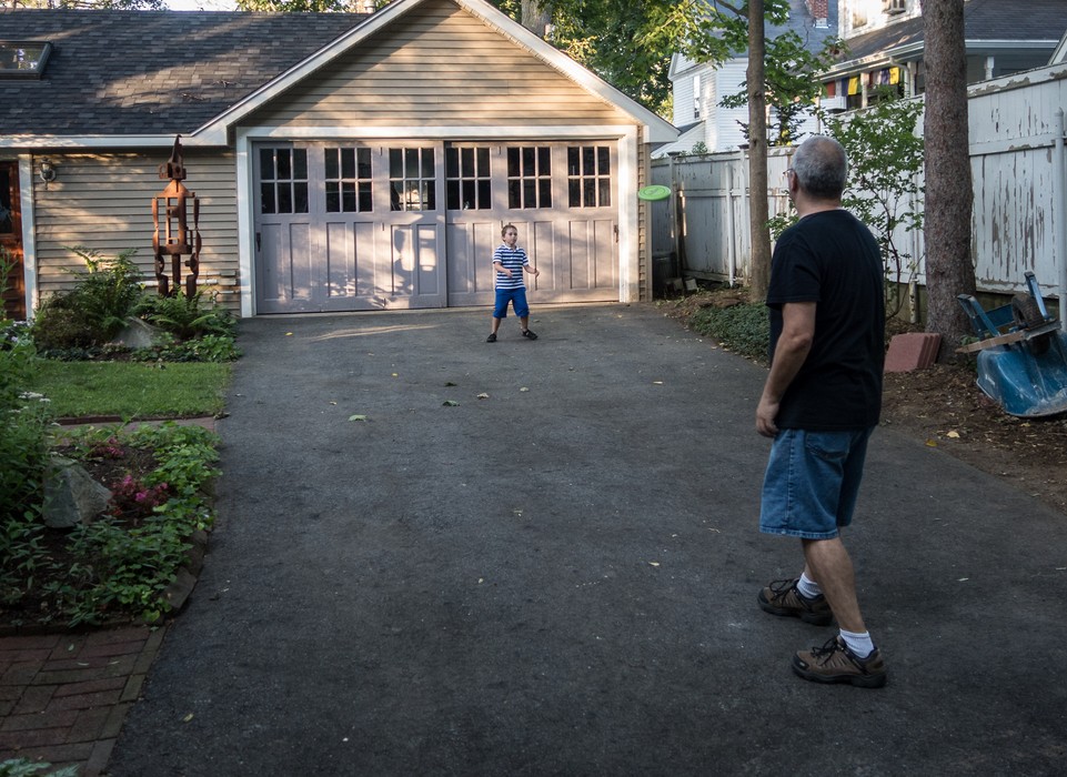Matthew and Carl playing frisbee.<br />Sept. 6, 2015 - At home in Merrimac, Massachusetts.