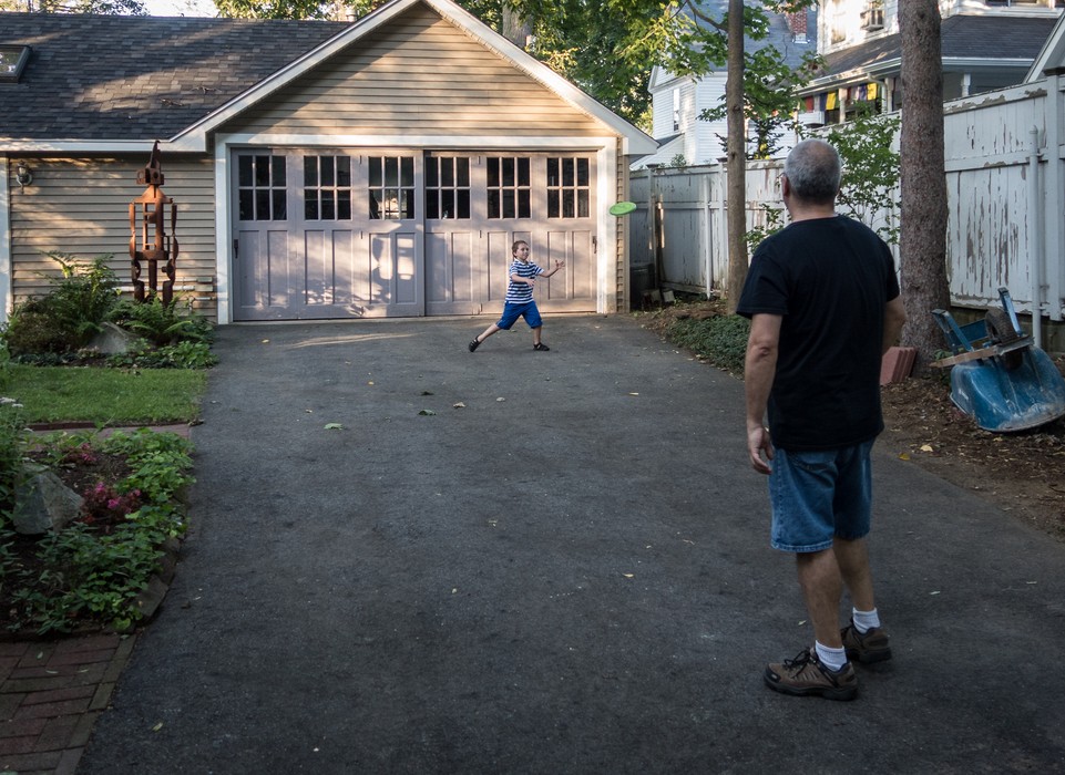 Matthew and Carl playing frisbee.<br />Sept. 6, 2015 - At home in Merrimac, Massachusetts.