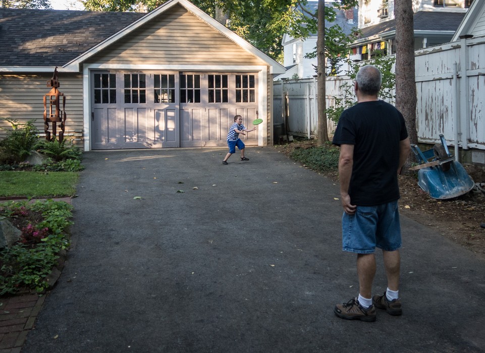 Matthew and Carl playing frisbee.<br />Sept. 6, 2015 - At home in Merrimac, Massachusetts.