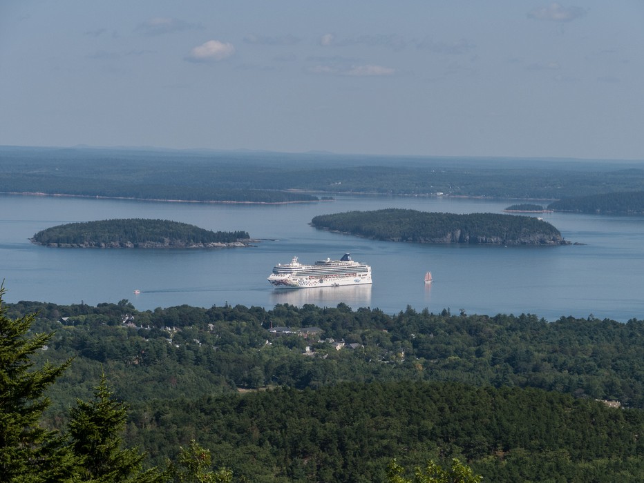 View from Cadillac North Ridge Trail towards Bar Harbor.<br />Sept. 16, 2015 - Acadia National Park, Mt. Desert Island, Maine.