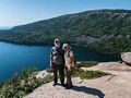 Egils and Joyce on South Bubble with Jordan Pond below.<br />Sept. 17, 2015 - Acadia National Park, Mt. Desert Island, Maine.