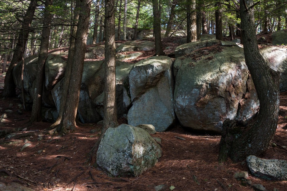 Rock formation on way up to the fire tower on South Ridge Trail.<br />Sep. 21, 2015 - Pawtuckaway State Park, Nottingham, New Hampshire.