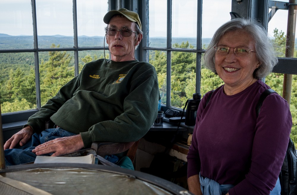 Kevin, the fire tower warden, and Joyce.<br />Sep. 21, 2015 - Pawtuckaway State Park, Nottingham, New Hampshire.