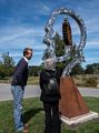 Dale and Joyce in front of one of Dale's sculptures.<br />Sep. 26, 2015 - Pingree School, Hamilton, Massachusetts
