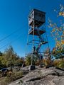 Joyce, Miranda, and Matthew discending firetower atop South Peak.<br />Oct. 11, 2015 - Pawtuckaway State Park, Nottingham, New Hampshire.