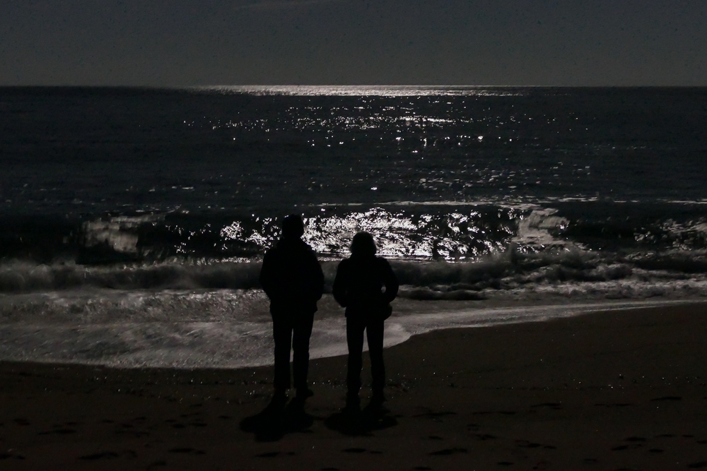 Deb and Joyce in moonlight.<br />Oct. 26, 2015 - North end of Plum Island, Massachusetts.