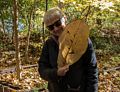 Baiba with big leaf.<br />Oct. 30, 2015 - Lake Roland Park, Towson, Maryland.