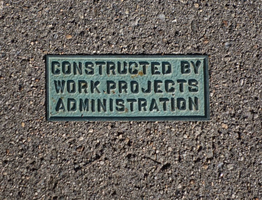 One of many such signs in our sidewaks (1939-1943).<br />Nov. 29, 2015 - Merrimac, Massachusetts.