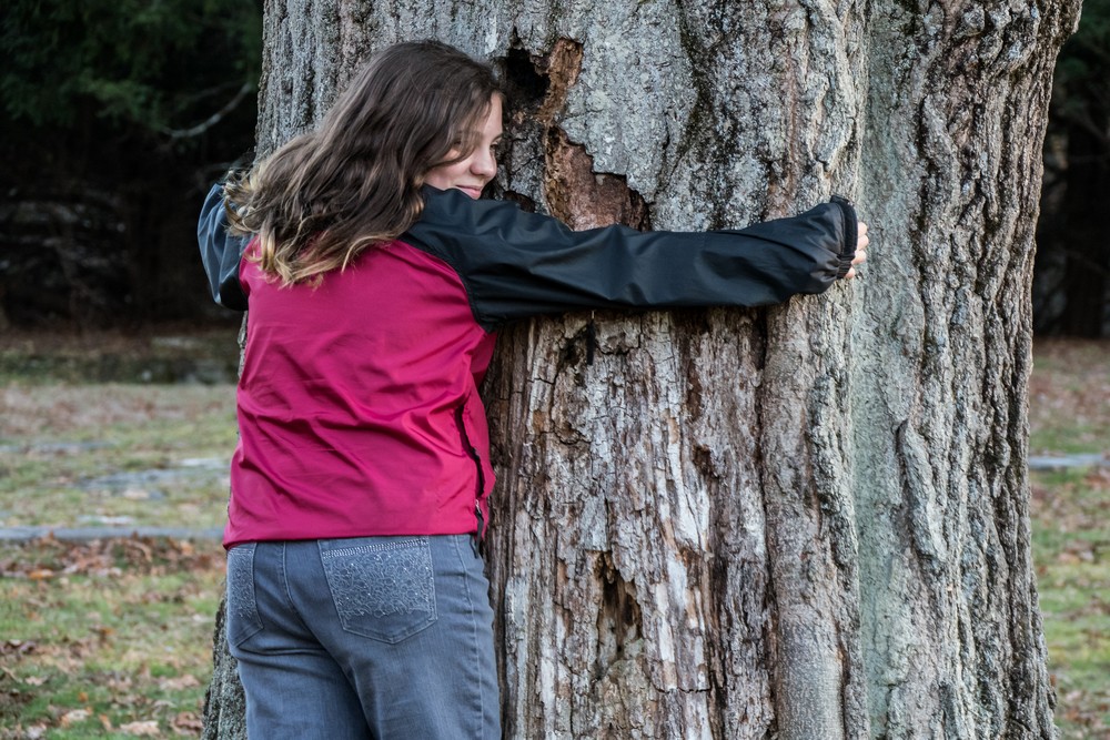Tree hugger Miranda.<br />Dec. 5, 2015 - Maudslay State Park, Newburyport, Massachusetts.