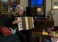 Nancy providing some entertainment.<br />Christmas tree decorating party.<br />Dec. 6, 2015 - At home in Merrimac, Massachusetts.