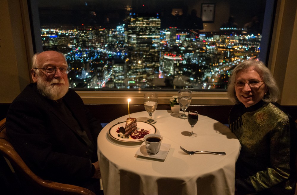 Egils and Joyce.<br />Dinner courtesy of Carl and Holly.<br />Dec. 16, 2015 -Top of the Hub, Boston, Massachusetts.