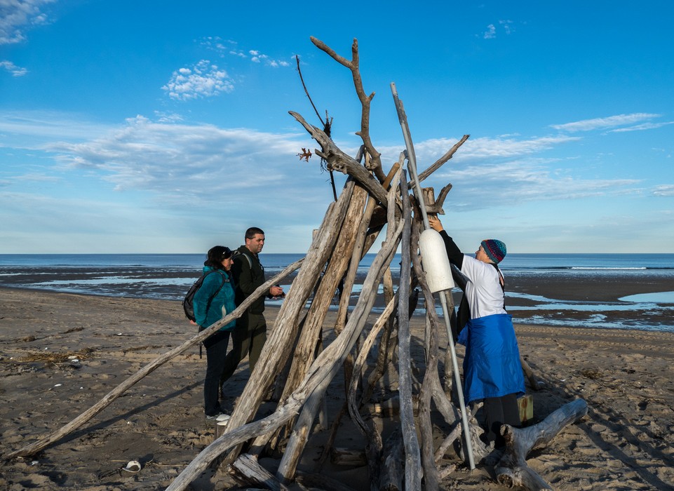 Melody, Sati, and Deb adding to the installation.<br />Dec. 25, 2015 - Parker River National Wildlife Refuge, Plum Island, Massachusetts.
