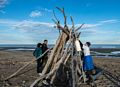 Melody, Sati, and Deb adding to the installation.<br />Dec. 25, 2015 - Parker River National Wildlife Refuge, Plum Island, Massachusetts.