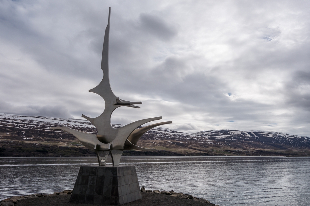 Sculpture by Jon Gunnar Arnason.<br />May 25, 2015 - Akureyri, Iceland.