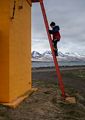 Marks clinbing down from the lighthouse.<br />May 25, 2015 - Svalbarsstrnd, Iceland