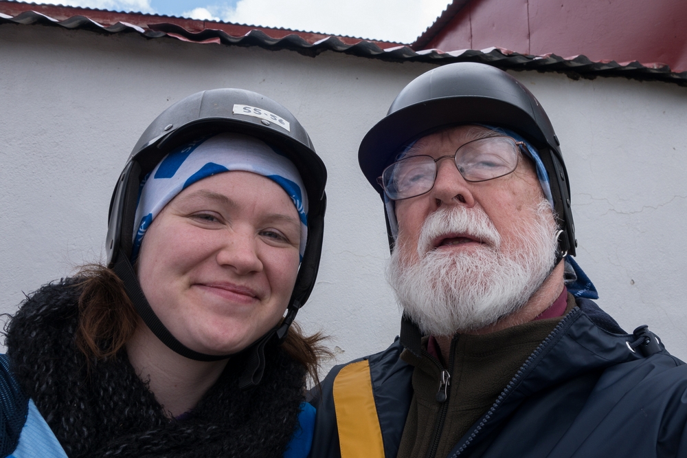 A selfie: Dagbjrt and Egils.<br />Horseback riding with Plar Hestar.<br />May 30, 2015 - Grtubakki, Iceland.