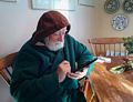 Egils at breakfast.<br />I was unaware that Joyce took this photo with her cellphone.<br />Jan. 3, 2016 - At home in Merrimac, Massachusetts.