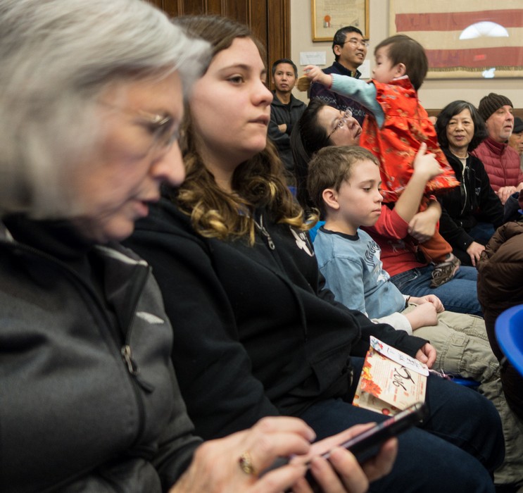 Joyce, Miranda, and Matthew.<br />Chinese New Year celebration at the public library.<br />Feb. 13, 2016 - Andover, Massachusetts.