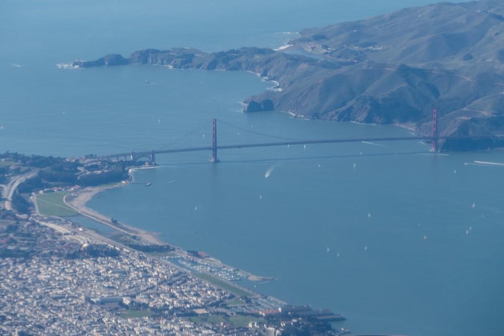 Golden Gate Bridge.<br />On way to Medford, Oregon.<br />Feb. 15, 2016 - Over San Francisco Bay, California.
