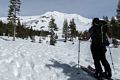 Melody comtemplating the terrain ahead.<br /> Feb. 16, 2016 - Above Bunny Flat on skirt of Mt. Shasta, California.