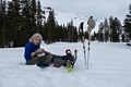 Joyce enjoying lunch at the Shasta Alpine Lodge while Melody and Sati continue up the mountain.<br /> Feb. 16, 2016 - Above Bunny Flat on skirt of Mt. Shasta, California.