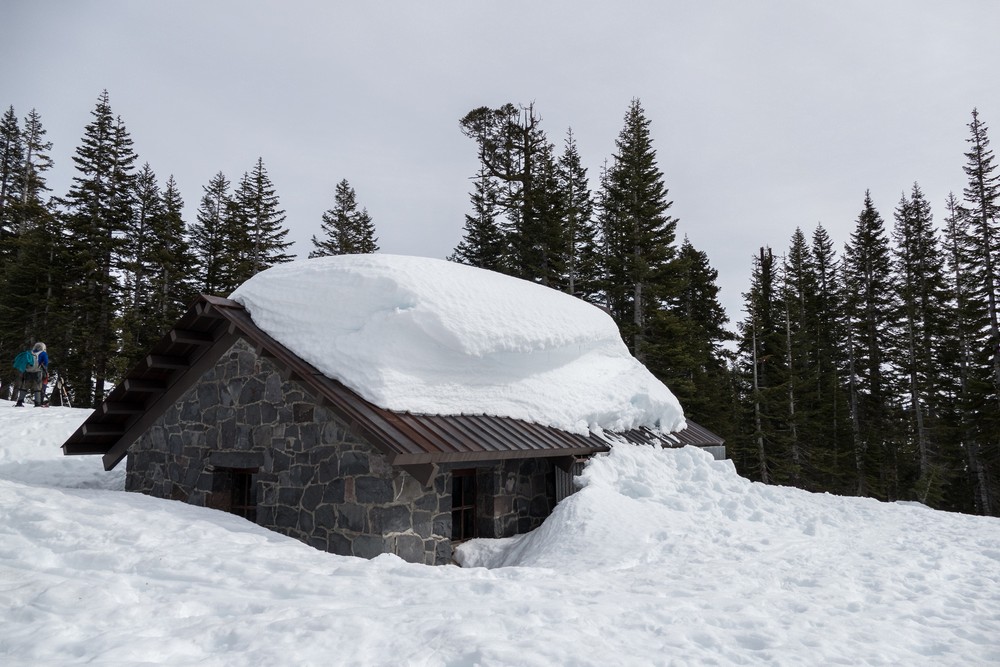 Joyce at the Shasta Alpine Lodge, closed at this time.<br /> Feb. 16, 2016 - Above Bunny Flat on skirt of Mt. Shasta, California.