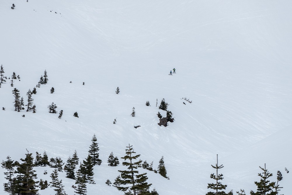 Melody and Sati snowboarding.<br /> Feb. 16, 2016 - Above Bunny Flat on skirt of Mt. Shasta, California.
