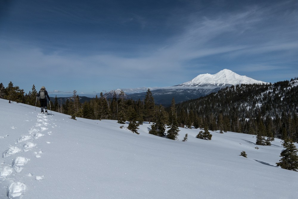 Joyce snowshoeing with awesome views.<br />Feb. 20, 2016 - Castle Lake, Northern California.