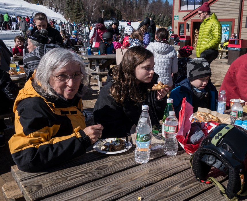 Joyce, Miranda, and Matthew at lunch.<br />Feb. 27, 2016 - Wachusett Mountain Ski Area, Massachusetts